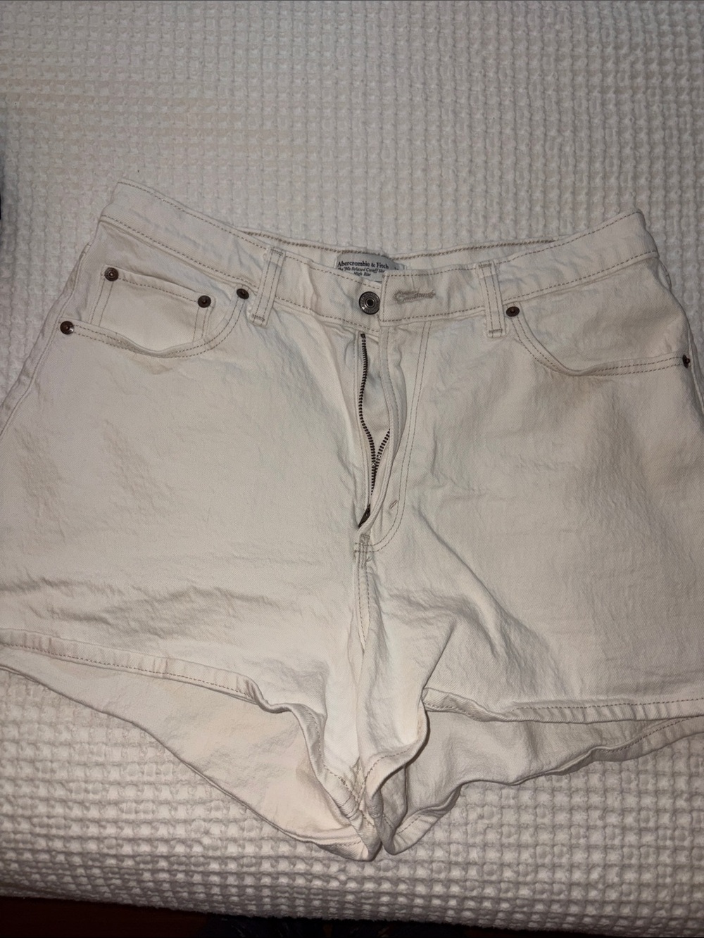 Abercrombie & Fitch Cream High-Rise Denim Shorts